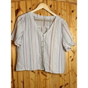 Madewell Women's Multicolor Striped Blouse Large Button Cottagecore Preppy